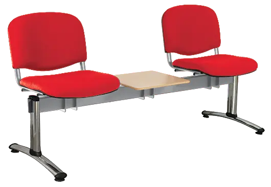 CL - 23 + D, čalouněná lavice do čekárny, 2-sedák, stolek, látka SUE - S 2 červená, kostra chrom